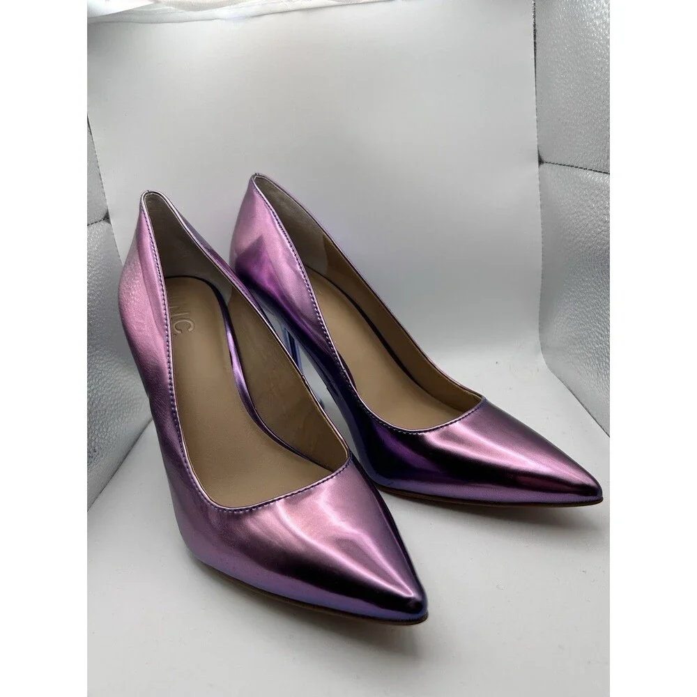 New 5.5 INC International Concepts Purple Metallic flared Heels Pumps Shiny Sz 9